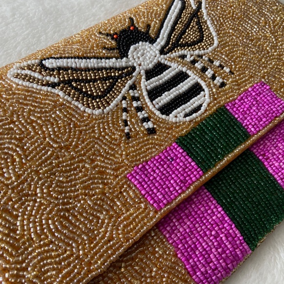 New! Golden Handmade Beaded Clutch - Picture 2 of 7